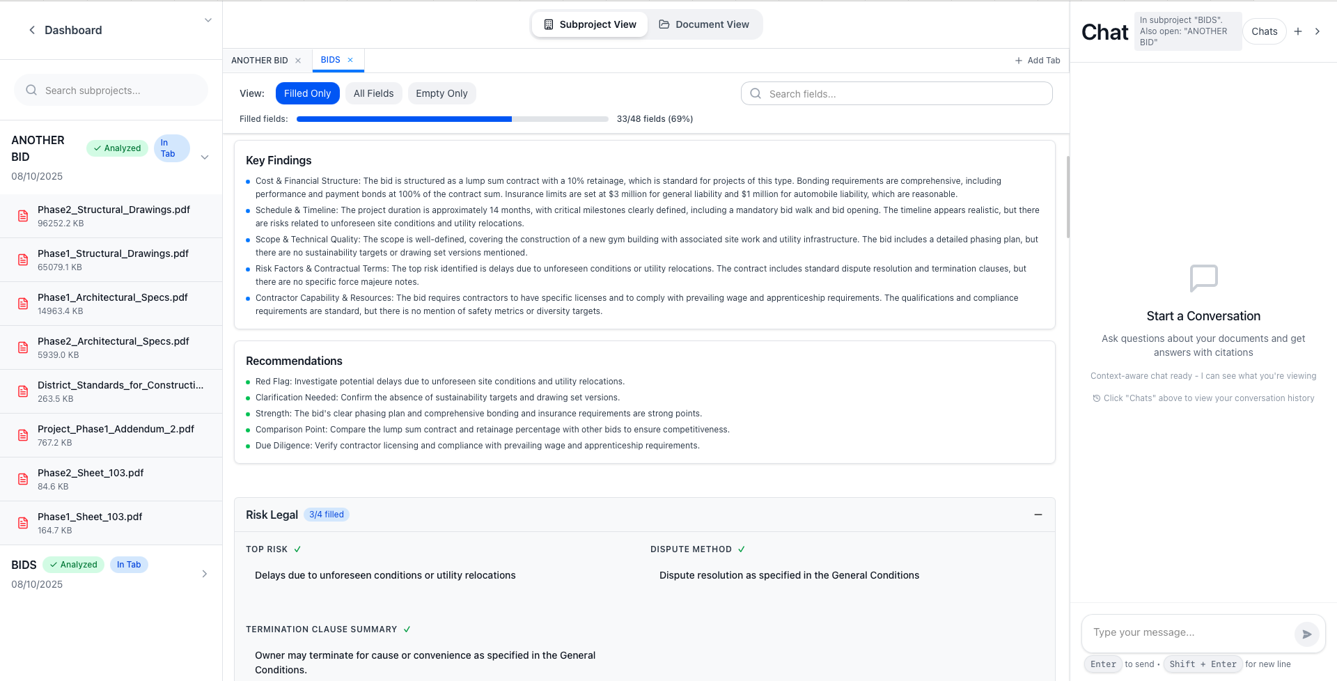 RFI Labs Bid Comparison Interface - 1